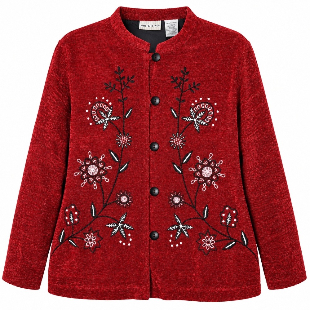White Stag Y2K Red Embroidered Floral Jacket Women M 8/10 Folk Boho Cottagecore